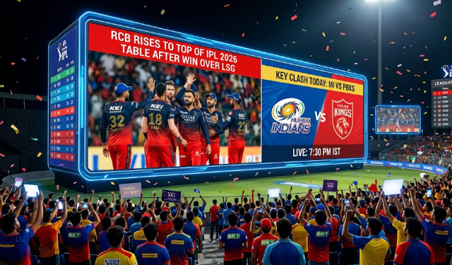 RCB Rises to Top of IPL 2026 Table After Win Over LSG; MI vs PBKS Set for Key Clash Today